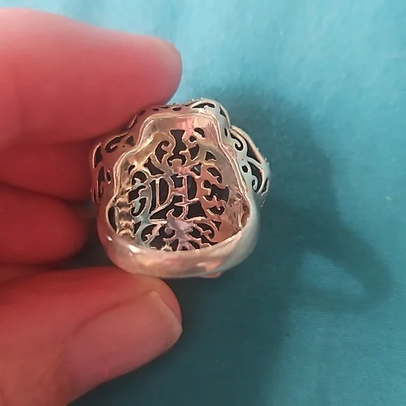 Dallas Prince Green & Blue Enamel Flower Ring Size 5.5